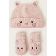 1-3M Beanies Children's Clothing Monsoon Baby Novelty Bunny Fleece Beanie & Mittens Set, Pink