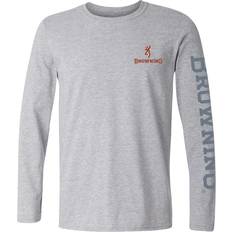 Browning Men's Buckmark T-Shirt, Outdoors Long Sleeve Graphic Tees, Hunt Tough (Sport Gray)