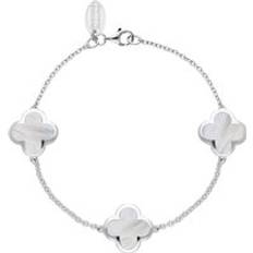 White Bracelets C W Sellors Sterling Silver White Mother of Pearl Bloom Four Leaf Clover Chain Bracelet