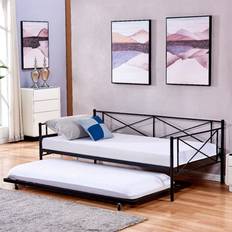 Black Beds Flair Hudson Metal Daybed With Trundle - Black - One Size