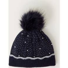 Embroidered Accessories Monsoon Kids' Rosie Scallop Pom Pom Beanie Hat, Navy