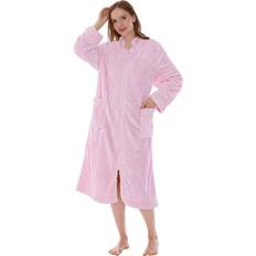 Polyester Robes Alwyn Home Beckon herpa Fleece Mid-Calf Bathrobe w/ Pocket in Pink Wayfair