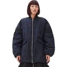 Ganni Donna Giubbotti Ganni Navy Blue Botanical Jacquard Bomber Jacket in Peacoat Small/Medium Women's