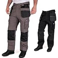 Lee Cooper LCPNT210 Herr Premium Multi & Hölster Ficka Knäskydd Arbetsbyxor Lastbyxor, Grå/Svart, Lång