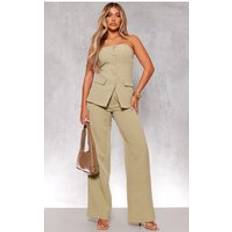 PrettyLittleThing Sage Premium Tailored Woven High Waist Wide Leg Pants