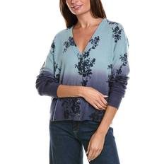 Cardigans Minnie Rose Floral Dip-Dye Cropped Cashmere Cardigan