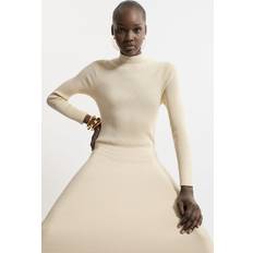Karen Millen Midi Dresses Karen Millen Petite Viscose Blend Rib Knit Belted Midi Dress Ivory