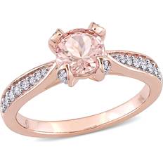 Engagement Rings - Rose Gold 3/4 Carat (ctw) Morganite Engagement Ring in 14K Rose Pink Gold with Diamonds