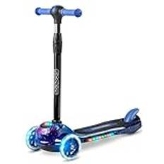 Ricokids Piko trehjulig sparkcykel för barn med LED-belysning, balanserad vikbar skoter blå-svart