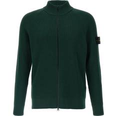 Stone Island Herren Cardigans Stone Island Island-Logo Badge Ribbed Cardigan Maglioni Verde-Uomo