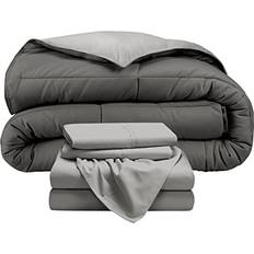 Bare Home Reversible Bedding Set 4 Piece Comforter & Sheet Set Twin XL Light Grey/Grey Bed Linen Gray