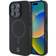 Mercedes Mobiltilbehør Mercedes iPhone 16 Pro Mercedes-Benz MagSafe Genuine Leather Cover Plain Black