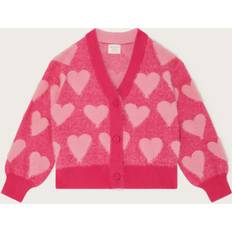 Cardigans Monsoon Kids' Cotton Textured Heart Cardigan, Pink