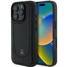 Mercedes Case iphone 16 pro genuine leather black logo metal