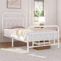 Yaheetech White 3ft Single Metal Bed Frame With Petal Accented Headboard And Footboard - One Size