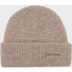 【関税&送料込】Ganni Cappello In Lana GANNI logo-patch rib-knit Beanie | Grey | FARFETCH ID