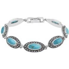 Turquoise Bracelets C W Sellors Sterling Silver Turquoise Marcasite Slim Oval Link Bracelet Silver