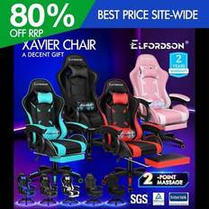 ELFORDSON gaming office chair racing massage leather computer seat footrest