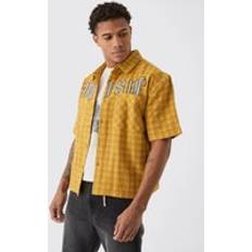 Men - Yellow Shirts boohooMAN Mens Oversized Flannel Double Pocket Boxy Shirt Yellow