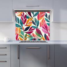 Orange Splash Guards Bright Leaves Pattern Kitchen Splashback W900 mm x H750 mm - Orange Splash Guard