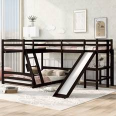 Beds & Mattresses Harper & Bright Designs L Shaped with Slide and Desk, Twin Over Full (Espresso) Bunk Bed