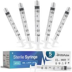 Health FifthPulse 3 ml Syringe without Needle 5 Pack of Individually Wrapped Disposable Syringes Good for Medical, Scientific Lab, Home Use, and More Sterile Luer Lock Syringes