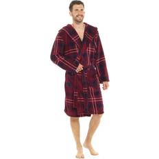 Man Badjassen uitverkoop Universal Textiles Coral Fleece Check Hooded Robe - Rood