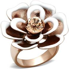 Orange Rings Precious Stone IP Rose Gold Ion Plating Brass Ring with Top Grade Crystal, Light Peach