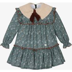 Brown Dresses Foque Girls Blue Floral Cotton & Sherpa Dress