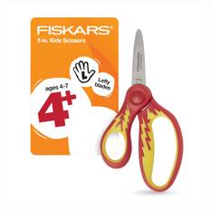 Red Scissors Fiskars 5" Left-Handed Pointed-Tip Scissors for Kids Ages 4-7, Red Lightning