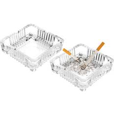 Transparent Ashtrays Koopman Square Cut Glass Ashtray Clear Set of 2 Smoker Ash Tray Stackable
