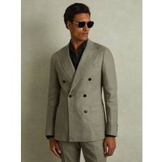 Green - Men Suits Reiss Halgas Linen Double Breasted Modern Fit Blazer, Light Sage Gree