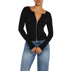 Good American Tops Good American Virgo Rib Zip Front Sweater Black