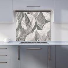 Grey Splash Guards Grey Floral Leaves Kitchen Splashback W900 mm x H650 mm Splash Guard