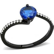 Black Rings DA012-9 Women IP Black Stainless Steel Ring with Synthetic in London Blue