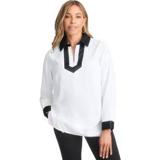 Jessica London Clothing Jessica London Plus Women's SATIN TRIM BLOUSE in White Black Trim (Size W)