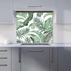 Green Splash Guards Warren Reed Trendy Tropical Leaves Glass Kitchen Splashback W700 mm x H750 mm - Green Splash Guard