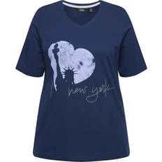 Ulla Popken I Love New York T-Shirt - Taubenblau/Dunkelblau/Offwhite