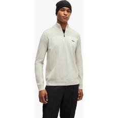 Men - Natural Jumpers BOSS Branded zip-neck sweater in dry-flex fabric Natural