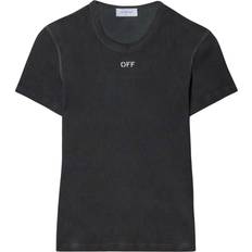 Off-White Women T-shirts Off-White logo-embroidered T-shirt women Cotton/Spandex/Elastane Grey