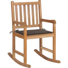 Teak Outdoor Rocking Chairs vidaXL Rocking Chair with Taupe Cushion Solid Wood Teak