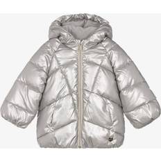 Abbigliamento per bambini Mayoral Girls Metallic Silver Hooded Puffer Coat