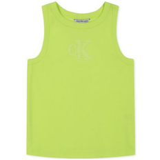 Tank Tops Calvin Klein Big Girls Ribbed Racerback Logo Tank Top Sunny Lime (M (8/10)