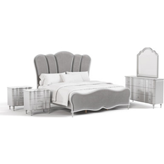 Furniture of America Seabliss Glam Solid Wood 5-Piece Bedroom Set - Silver (Queen)