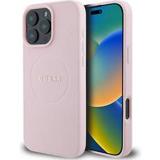 Guess Handyhüllen Guess PU Grained Classic Logo MagSafe Back Cover für iPhone 16 Pro Pink