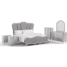 Furniture of America Seabliss Glam Solid Wood 6-Piece Bedroom Set - Silver (King)