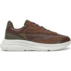 Tommy Hilfiger Leather Mixed Texture Runner Trainers COCOA