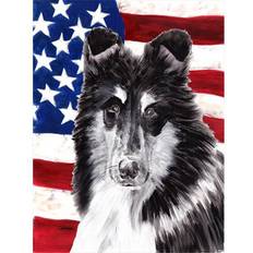 Black Flags PatioPlus Black And White Collie With American Flag USA Flag Garden Size