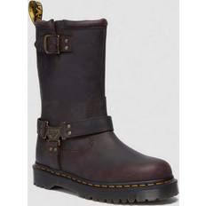Dr. Martens Anistone Hi Leather Biker Boots Burnished Waxy Pull Up WP - Dark Brown