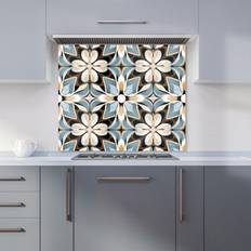 Beige Splash Guards Warren Reed Warren Reed Designer Beige And Brown Abstract Pattern Premium Glass Kitchen Splashback W900 mm x H650 mm - One Size Splash Guard